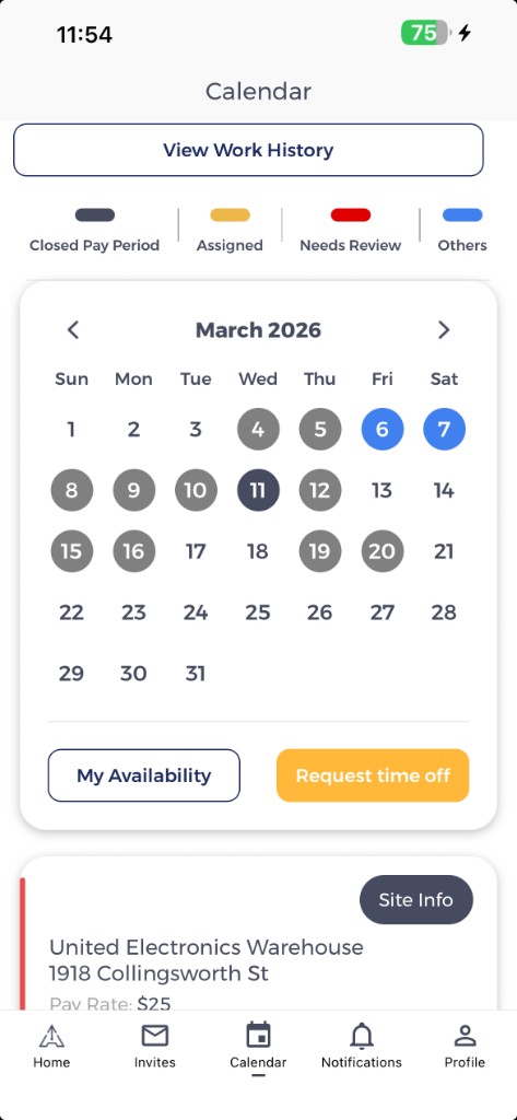 Calendar tab in the bottom navigation bar