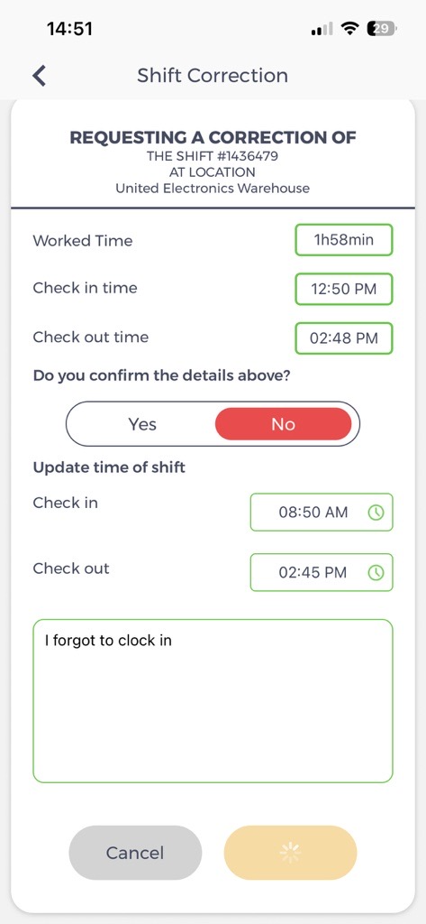 Correcting clock-in and clock-out times